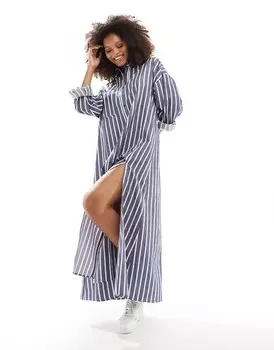 ASOS DESIGN – темно-синее платье-рубашка в полоску с глубокими разрезами