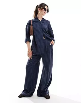 ASOS DESIGN – Темно-синие широкие брюки без застежки в полоску