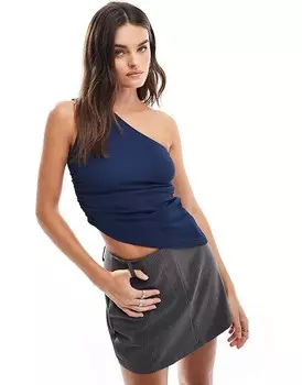 ASOS DESIGN – темно-синий асимметричный топ на одно плечо с рюшами