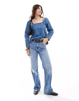 ASOS DESIGN – темно-синий джинсовый топ с длинными рукавами и декоративной строчкой