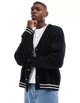 ASOS DESIGN — темно-синий кардиган с отделкой цвета экрю, свободный крой и объемная вязка косами