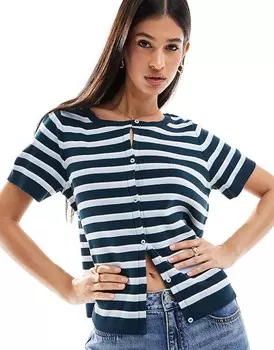 ASOS DESIGN – темно-синий вязаный кардиган с короткими рукавами и полосками в стиле ретро