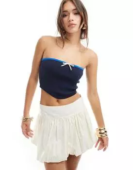 ASOS DESIGN - Темно-синий вязаный топ-бандо с контрастной окантовкой и завязками