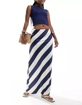 ASOS DESIGN – Темно-синяя атласная юбка макси в полоску косого кроя