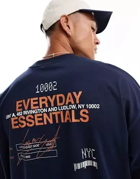 ASOS DESIGN – темно-синяя футболка оверсайз с текстовым принтом на спине