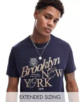 ASOS DESIGN = Темно-синяя футболка с принтом Нью-Йорк = спереди