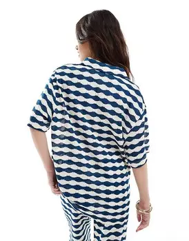 ASOS DESIGN – темно-синяя футболка с V-образным вырезом в фактурную полоску, часть комплекта