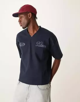 ASOS DESIGN – темно-синяя объемная футболка свободного кроя плотностью 300 г/м с вшитой вставкой