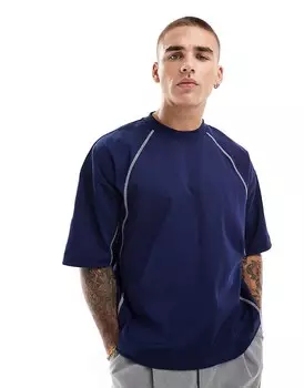 ASOS DESIGN – темно-синяя объемная футболка свободного кроя с контрастной строчкой