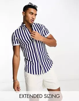 ASOS DESIGN – Темно-синяя оксфордская рубашка стрейч в полоску с облегающим кроем