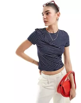 ASOS DESIGN – Темно-синяя полосатая футболка с закрученной деталью спереди
