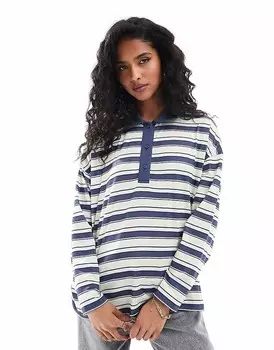 ASOS DESIGN – темно-синяя рубашка для регби в полоску оверсайз