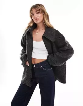 ASOS DESIGN – темно-синяя толстовка на молнии с воротником из искусственной овчины