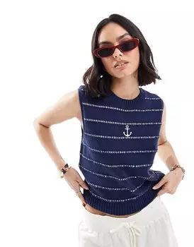 ASOS DESIGN – Темно-синяя вязаная майка с полосками из рикка