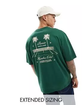 ASOS DESIGN – темно-зеленая футболка оверсайз с теннисным принтом сзади и спереди