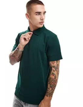 ASOS DESIGN – темно-зеленая плотная рубашка-поло с серебряной молнией