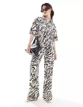 ASOS DESIGN – Текстурные брюки с заниженной талией и зебровым принтом, имитирующие льняную ткань, однотонные цвета