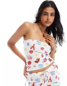 ASOS DESIGN - Текстурный топ-бандо с рисунком праздничной еды, входит в комплект