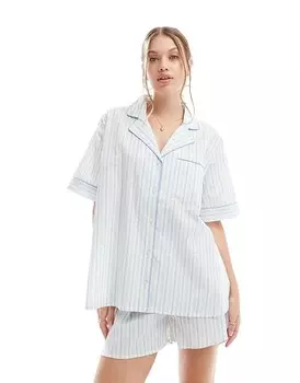 ASOS DESIGN – Тканая пижама с рубашкой с коротким рукавом и шортами в синюю полоску