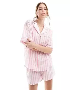 ASOS DESIGN – Тканая пижама в розовую полоску, состоящая из рубашки с короткими рукавами и шорт-боксеров