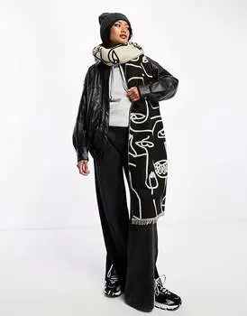 ASOS DESIGN – Тканый жаккардовый шарф с абстрактным изображением лица в каменном и черном цвете