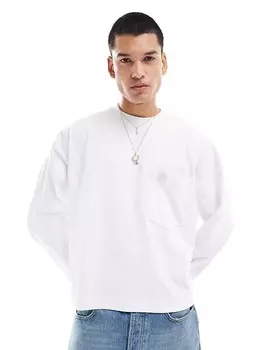ASOS DESIGN – толстая, свободная белая футболка оверсайз, плотность 240 г/м, длинные рукава и нагрудный карман