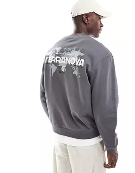 ASOS DESIGN — толстовка оверсайз размытого черного цвета с принтом текста и карты