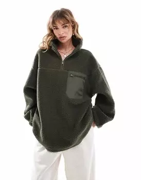 ASOS DESIGN – Толстовка Тедди из смеси нейлона цвета хаки с короткой застежкой-молнией