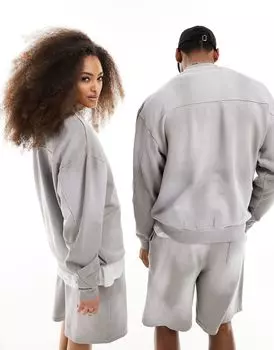 ASOS DESIGN — толстовка унисекс серого цвета с эффектом потертости и декоративной строчкой в тон