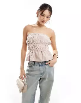 ASOS DESIGN – Топ без бретелек каменно-бежевого цвета с объемным краем и завязкой сзади