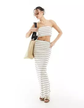 ASOS DESIGN – Топ без бретелек в рубчик и прямая макси-юбка в черно-белую полоску