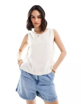 ASOS DESIGN – Топ без розы с завязками по бокам из искусственного льна натурального цвета