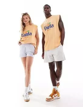 ASOS DESIGN – Топ без рукавов унисекс с лицензионным логотипом Fanta, оранжевого цвета