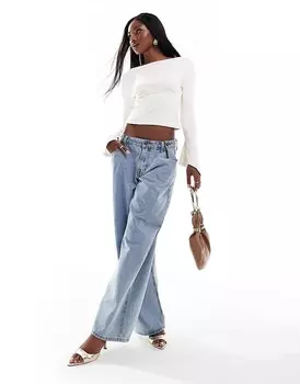 ASOS DESIGN – топ цвета экрю с вырезом «лодочка» и рукавами в форме шарфа