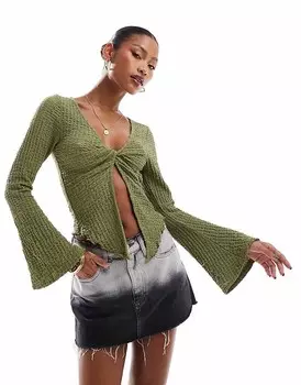 ASOS DESIGN – топ цвета хаки с длинными рукавами и закрученной передней частью спереди