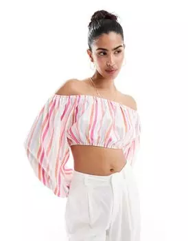 ASOS DESIGN – топ из поплина в полоску с открытым воротником