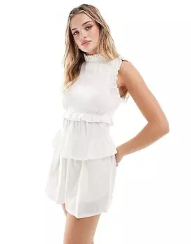ASOS DESIGN – Топ-комбинация натурального цвета с вырезом сзади и рюшами