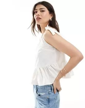 ASOS DESIGN — топ на одно плечо цвета слоновой кости с галстуком