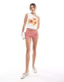 ASOS DESIGN Топ на одно плечо цвета слоновой кости с принтом в виде тропических цветов