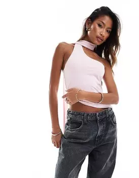 ASOS DESIGN – топ на одно плечо шоколадного цвета с завязкой в узкую полоску