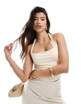 ASOS DESIGN - Топ нейтрального цвета с воротником-хомутом и плетеными бретелями