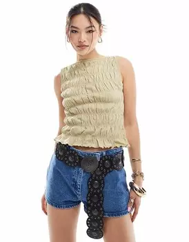 ASOS DESIGN – Топ песочного цвета с рюшами и прямым вырезом