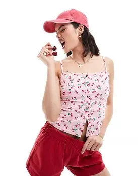 ASOS DESIGN – Топ с бретелями с вишневым принтом и черепаховыми пуговицами