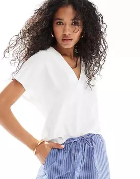 ASOS DESIGN – Топ с V-образным вырезом и короткими рукавами белого цвета слоновой кости