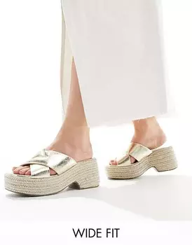 ASOS DESIGN – Toy – Золотые сандалии с перекрестными ремешками и танкеткой, широкого кроя