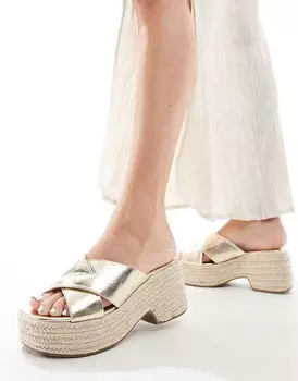ASOS DESIGN – Toy – Золотые туфли на танкетке с перекрещенными ремешками