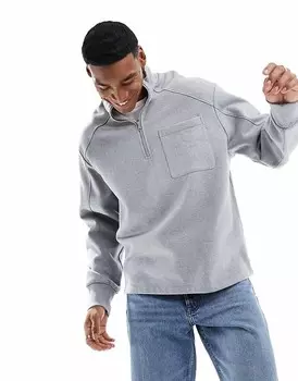 ASOS DESIGN – Тяжелая толстовка оверсайз серого цвета с короткой застежкой-молнией