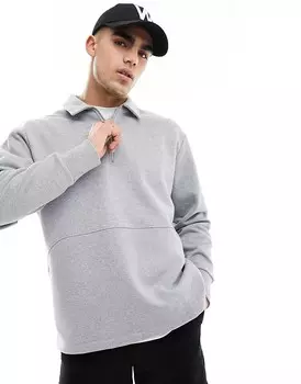 ASOS DESIGN – Тяжелый свитер-поло оверсайз серого меланжевого цвета с короткой застежкой-молнией
