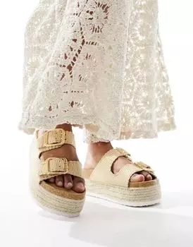 ASOS DESIGN — Traffic — мюли натурального тона с двойной пряжкой и плоской подошвой