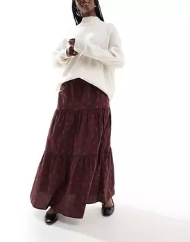 ASOS DESIGN – Трехслойная юбка макси из красного поплина с тонким цветочным узором